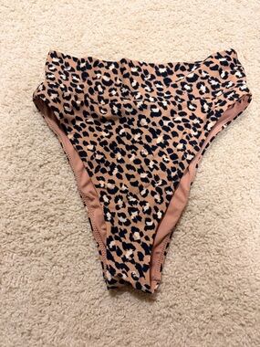 aerie High-Waist Leopard Print Bikini Bottoms in Blush and Black
